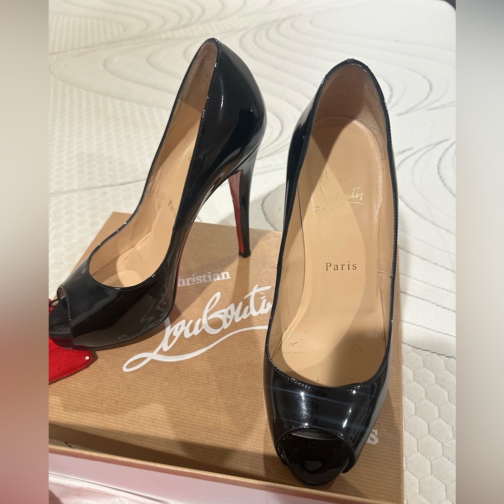 Christian Louboutin Black Peep-Toe Heels